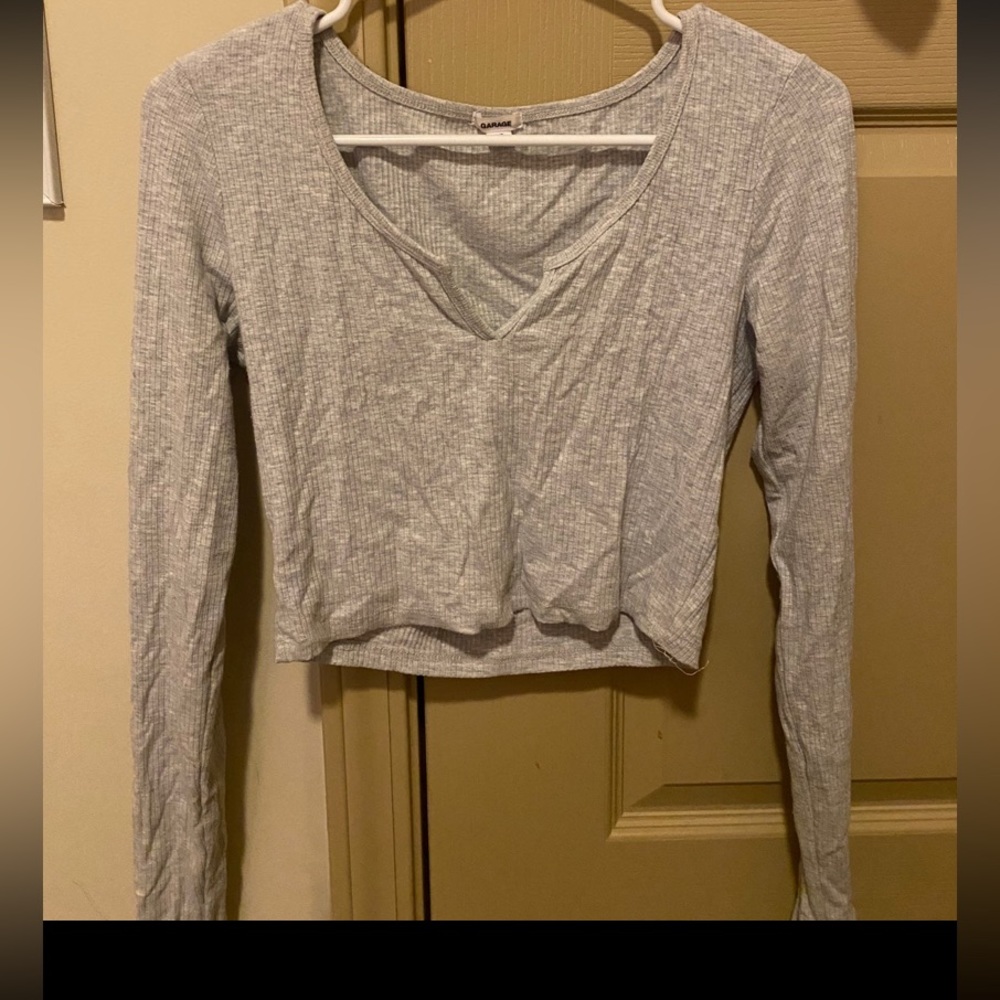 GREY KNIT SOFT CROPPED LONG SLEEVE TEE